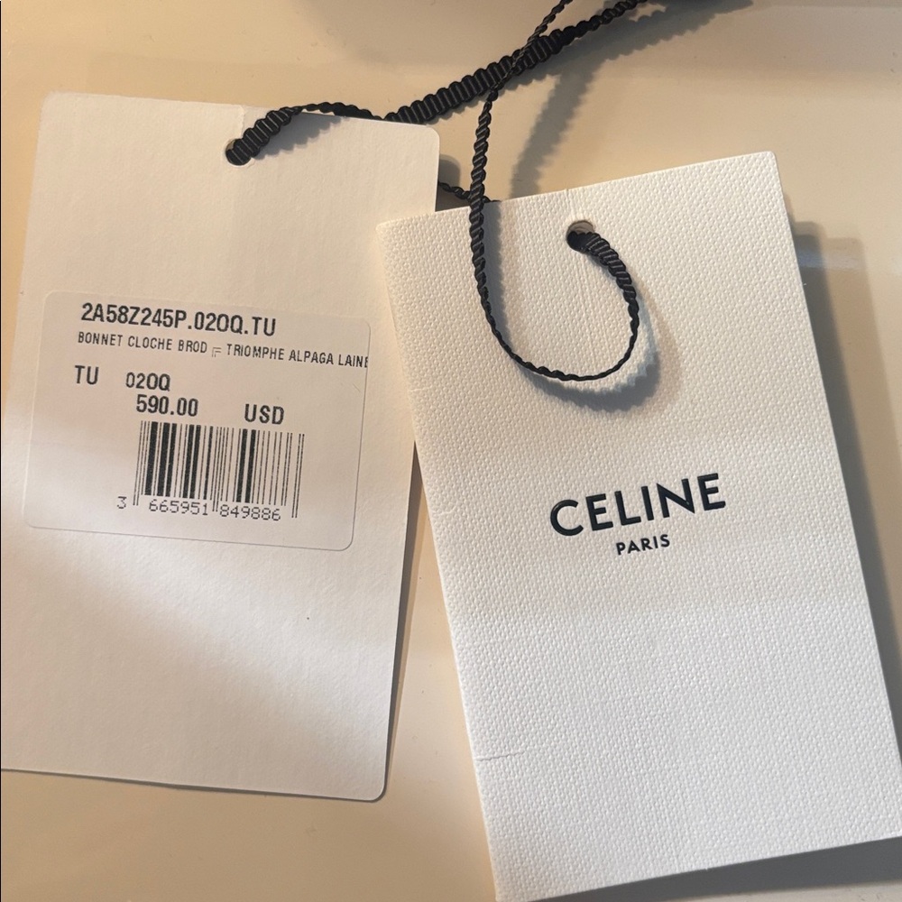 Celine Beige Wool Bucket Hat with White Logo - Picture 6 of 6